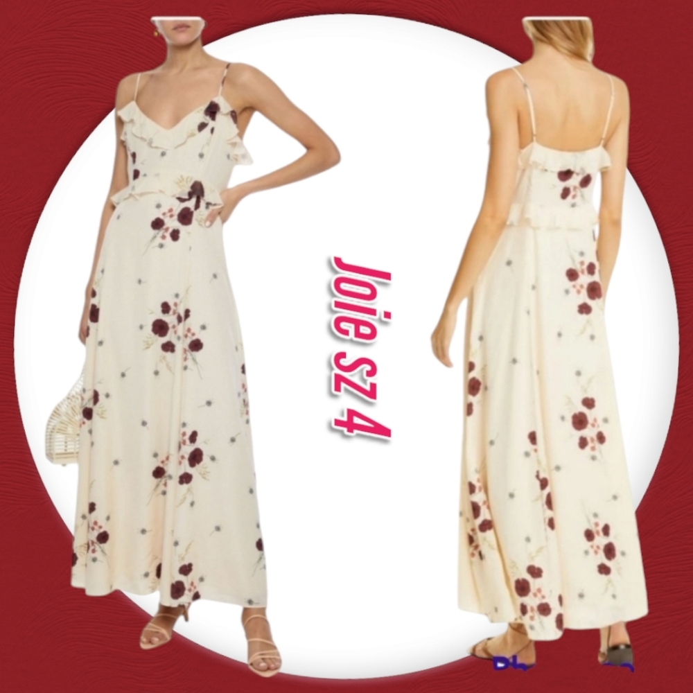Joie Cassiel Floral Ruffle Maxi Dress Sz  Silk Sz 4 Boho Wedding Guest - Picture 2 of 13